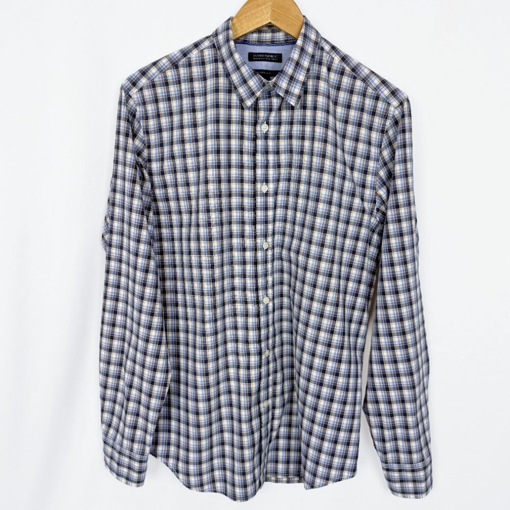 Men's Size L Blue/Gray/White Banana Republic Tailored Slim Fit Shirt - Picture 2 of 7